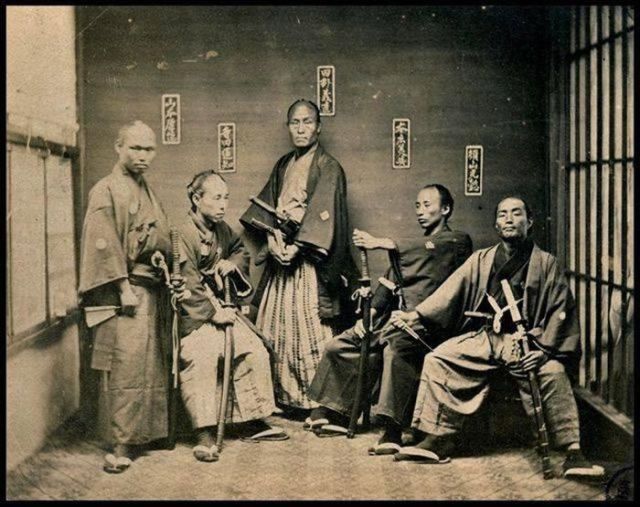 Pięciu Japoński samurai 1860-1880